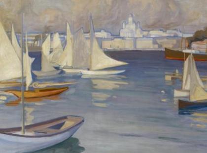 Kuva Kansallisgalleria, Kirsi Halkola: Albert Edelfelt Nyländska Jaktklubbenin soutusatama