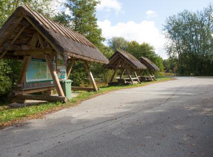 Penijoen luontopolun opastetauluja.