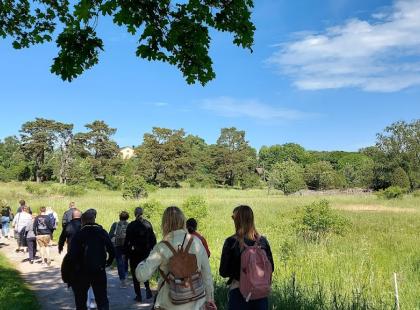 Ryhmä kävelemässä Seilin saarella.